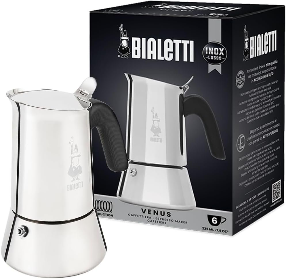 Bialetti Venus Induction cafetera italiana acero inoxidable 6 tazas sin tóxicos